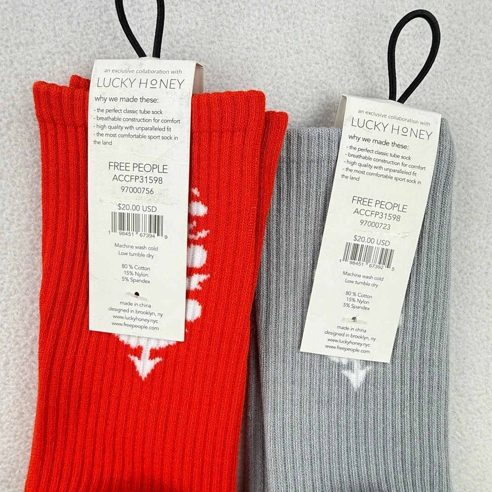 2 PAIRS - FP Movement Last Lap Tube Socks Lucky Honey - Orange & Gray NEW